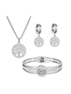 4-Piece Stainless Steel Tree of Life Jewelry Set — Hollow Pendant Necklace, Bracelet & Earrings for Women