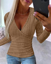 Women's V-Neck Button Knit Pullover - Autumn Long Sleeve Casual Sweater