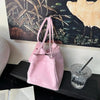 Personalized Faux Suede Bucket Bag for Women – Custom Letter Shoulder Tote, Luxury Party Handbag