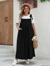 Plus Size Tie-Shoulder Overalls Maxi Dress with Pockets — Casual Sleeveless Loose Summer (1XL-4XL)