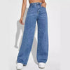 Retro High-Waist Baggy Straight Flare Jeans for Women – Vintage Blue Full-Length