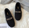Plus Size Shearling Flats Faux Lambswool Slip-On Loafers, Fur-Lined Winter Shoes for Women