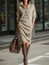 Women's V-Neck Button Lapel Knitted Sweater Dress — Knee-Length A-Line Casual (Spring/Autumn)