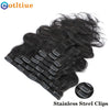Body Wave Clip-In Human Hair Extensions, Natural Black — 8-Piece 120g Set, Wavy Clip-In Extensions for Women
