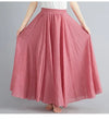Cotton Linen Ankle-Length Maxi Skirt for Women, Y2K Harajuku Casual Streetwear, Shirred Waist