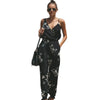 Women's Summer Backless Deep-V Strappy Floral Jumpsuit Romper - Casual Sleeveless