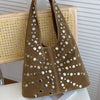 Women's Punk Metal Rivet PU Suede Bucket Shoulder Bag Underarm Tote Motorcycle Chic