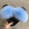 Real Fox Fur Slides for Women Luxury Furry Flat Slide Sandals