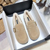 Women's Lambswool Loafers Furry Slip-On Winter Flats with Belt Strap