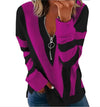 Women’s Striped V-Neck Zipper Blouse — Loose Long Sleeve Casual Top for Autumn Winter
