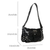 Vintage Gothic PU Leather Baguette Shoulder Bag with Chain and Rivets - Women's Underarm Sling Purse