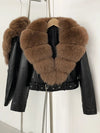 ZMEENNA Women's Faux Leather Moto Jacket with Detachable Faux Fur Collar - Short Warm Winter Coat