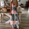 Women's Summer Casual Printed Spaghetti Strap Camisole Maxi Dress V-Neck Ankle-Length Plaid Patchwork