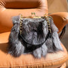 Real Silver Fox Fur Crossbody Bag - Luxury Plush Chain Shoulder Handbag for Women