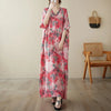 Women's Cotton-Linen Ankle-Length Floral Maxi Dress, Vintage Harajuku O-Neck Short Sleeve Beach & Streetwear