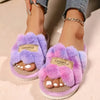 Plush Fuzzy Open-Toe Women's Slippers Faux Fur Shearling Slides EVA Soft-Soled Indoor Winter House Shoes