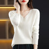 Women's Cashmere-Blend V-Neck Knit Sweater Pullover - Loose Fit Autumn Winter Office Top