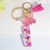 Pink Dried Flower Resin Initial Keychain with Butterfly Tassel A-Z Letter Keyring for Women Valentine's Gift