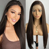 Brown Long Straight 13x4 Lace Front Synthetic Wig for Women Dark Chocolate Brunette
