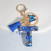 Blue Glazed Stone A to Z Initial Keychain with Butterfly Tassel – 55mm (2.17 in) Resin Alphabet Charm for Women, Car & Bag