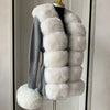 Women's Faux Fur Knit Cardigan with Faux Fox Fur Collar – Elegant Puff Sleeve Sweater Coat