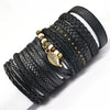 10-Pack Adjustable Black Woven Wrap Leather Bracelets – Handmade Unisex Rope Chain Lace-Up
