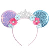 Sequin Snowflake Mouse Ear Headband with 5\" (12.7 cm) Bow – Kids & Adults Festival Party Cosplay Hairband