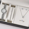 Women's Luxury Quartz Watch & 5-Piece Rhinestone Jewelry Set – Stainless Steel Strap, Bracelet, Necklace, Earrings & Ring