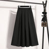 Plus Size Pleated A-Line Midi Skirt – Elastic Waist, Mid-Calf Polyester (L–4XL)
