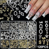 120-Pack 3D Gold Metal Nail Charms Bow Butterfly Diamond Star Nail Art Decorations