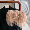 Luxy Moon Faux Fur Evening Bag with Pearl Chain and Long Tassel Plush Shoulder Tote Wedding Handbag