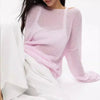 Elegant Women's Knit Pullover Sweater Casual Loose Fit Long Sleeve Jumper Pink White