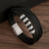 Men's Multi-Layer Woven Leather Bracelet with Alloy Magnetic Buckle - Punk Style, 19/21/23 cm (7.5/8.3/9.1 in)