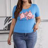 Women's Plus Size Sequined Pullover Top, Short Sleeve Knit Sweater with Pearl Beading, Korean Style
