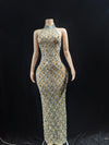Sparkling Sequin & Crystal Long Evening Gown - Sheer Sexy Ball Party Dress for Women