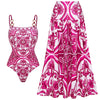 Women's Long Sleeve Majolica Print Bikini Set with High-Waist Skirt - Wire-Free Padded Beach Swimsuit