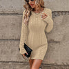 Women's Ribbed Knit Long-Sleeve Sweater Dress – Slim Fit Round Neck, Above-Knee
