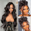 Body Wave Remy Brazilian Human Hair Wig 13x4 Transparent HD Lace Front Pre-Plucked Hairline Natural Black 26+ Inch (66+ cm)
