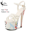 17cm High Heel Platform Sandals for Women — 7cm Platform, Geometric Neon Nightlight Party Heels