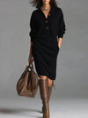 Women's V-Neck Button Lapel Knitted Sweater Dress — Knee-Length A-Line Casual (Spring/Autumn)