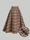 Plus Size Vintage Brushed Plaid A-Line Midi Skirt