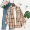 Women's Casual Loose Plaid Flannel Shirt - College Style Long-Sleeve Button-Up Blouse