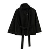 Faux Fur Cloak Jacket for Women – Stand Collar Three-Button Belted Wide-Sleeve Coat, Casual Chic Outerwear