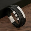 Men's Multi-Layer Woven Leather Bracelet with Alloy Magnetic Buckle - Punk Style, 19/21/23 cm (7.5/8.3/9.1 in)