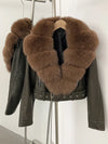 ZMEENNA Women's Faux Leather Moto Jacket with Detachable Faux Fur Collar - Short Warm Winter Coat