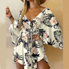 Women's Floral V-Neck Ruffle Batwing Sleeve Bohemian Mini Dress - Loose Summer Beach Vacation Sundress