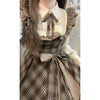 French Vintage Plaid Midi Dress - Women's A-Line Square Neck for Office, Evening & Spring