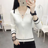 Women's V-Neck Zipper Knit Pullover Sweater – Casual Long Sleeve, Autumn/Winter Regular Fit