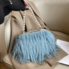 Women's Plush Faux Fur Shoulder Bag - Beaded Chain Tassel Evening Crossbody Purse