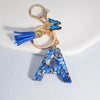 Blue Glazed Stone A to Z Initial Keychain with Butterfly Tassel – 55mm (2.17 in) Resin Alphabet Charm for Women, Car & Bag